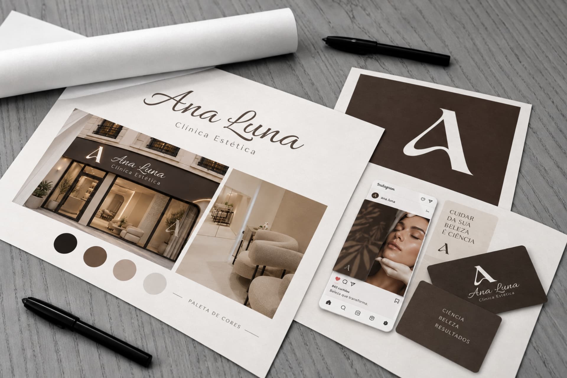 Brand kit de una clínica estética diseñado por Aura