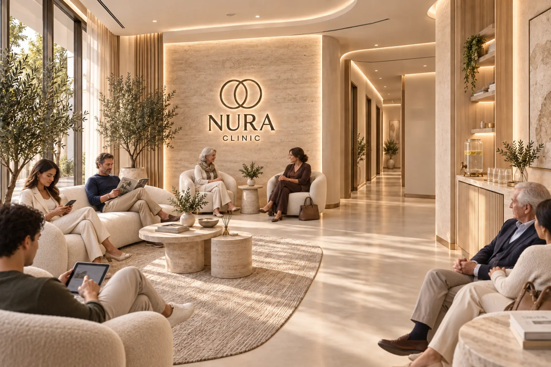Sala de espera de una clínica renovada con su identidad de marca